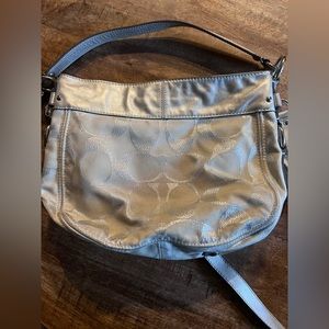 White and Silver Monogram Coach Crossbody Bag